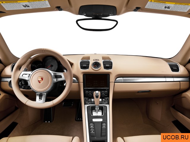 Coupe 2014 года Porsche Cayman в 3D. Вид водительского места.