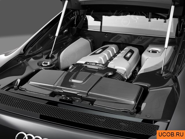 Coupe 2014 года Audi R8 в 3D. Моторный отсек.
