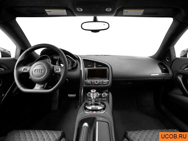 Coupe 2014 года Audi R8 в 3D. Вид водительского места.