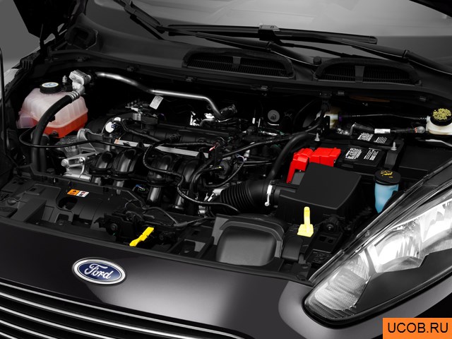 Sedan 2014 года Ford Fiesta в 3D. Моторный отсек.