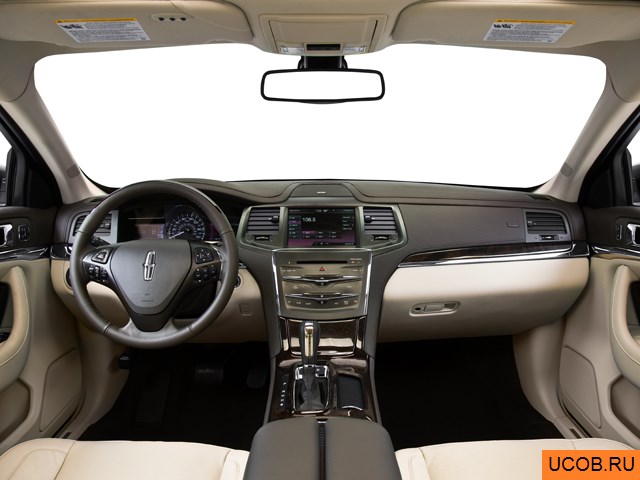 Sedan 2014 года Lincoln MKS в 3D. Вид водительского места.