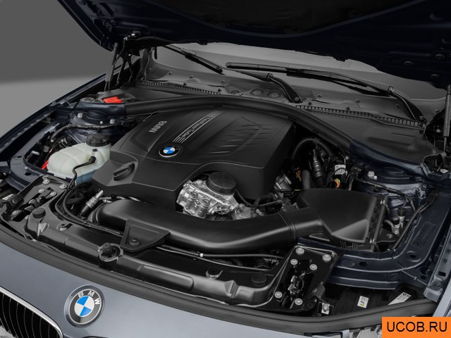 Sedan 2014 года BMW 3-series в 3D. Моторный отсек.