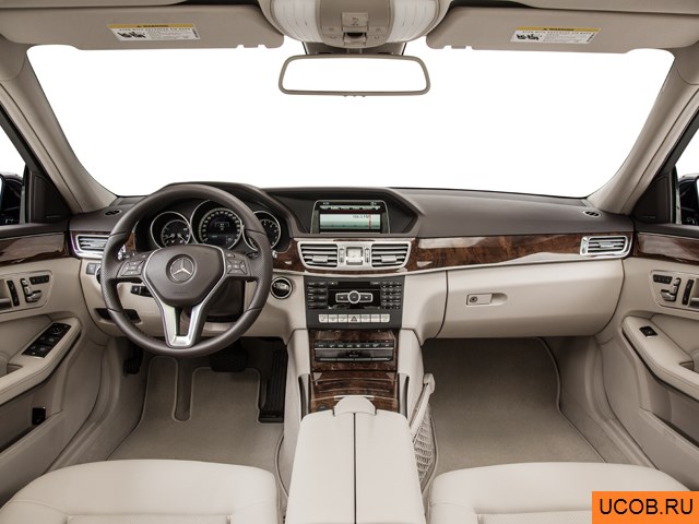Sedan 2014 года Mercedes-Benz E-Class в 3D. Вид водительского места.