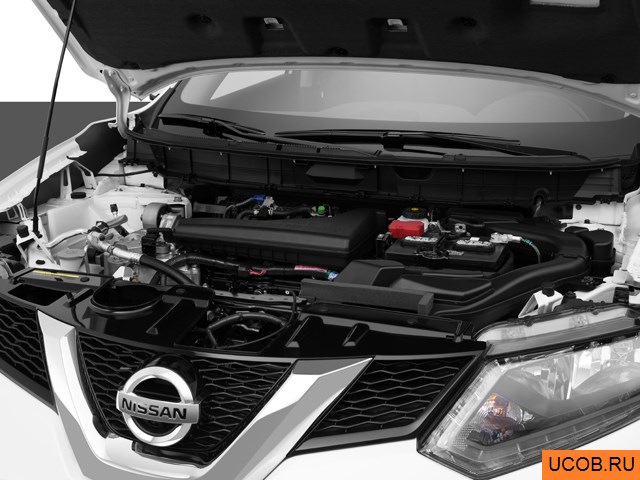CUV 2014 года Nissan Rogue в 3D. Моторный отсек.