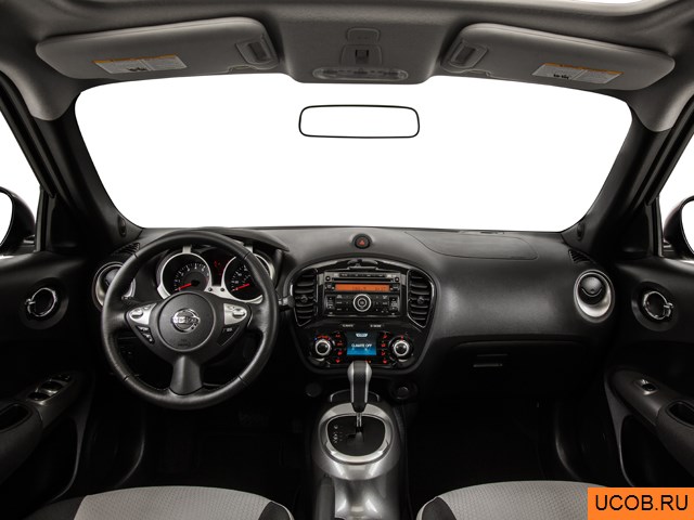 CUV 2014 года Nissan Juke в 3D. Вид водительского места.