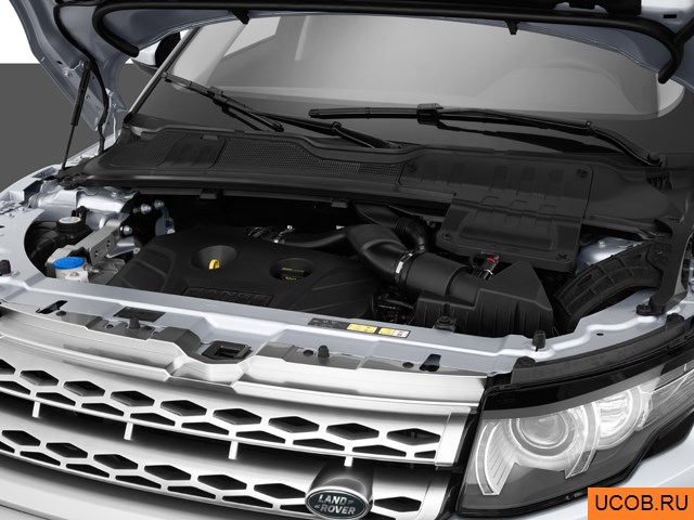 SUV 2014 года Land Rover Range Rover Evoque в 3D. Моторный отсек.