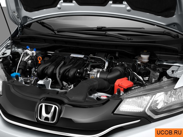 Hatchback 2015 года Honda Fit в 3D. Моторный отсек.