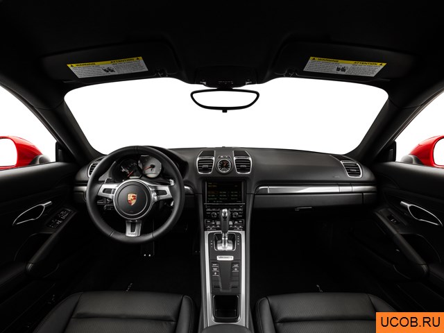 Coupe 2015 года Porsche Cayman в 3D. Вид водительского места.