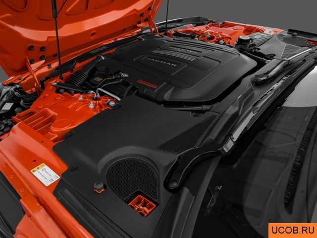 Roadster 2015 года Jaguar F-Type Convertible в 3D. Моторный отсек.