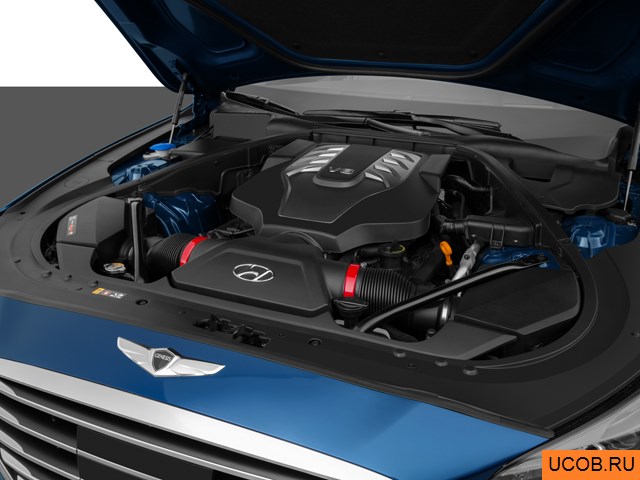 Sedan 2015 года Hyundai Genesis в 3D. Моторный отсек.